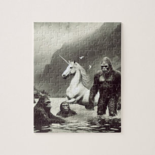 Sasquatch-Familie und ein Einhorn Puzzle