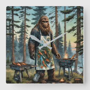 Sasquatch Fish Grillmaster Vater Quadratische Wanduhr