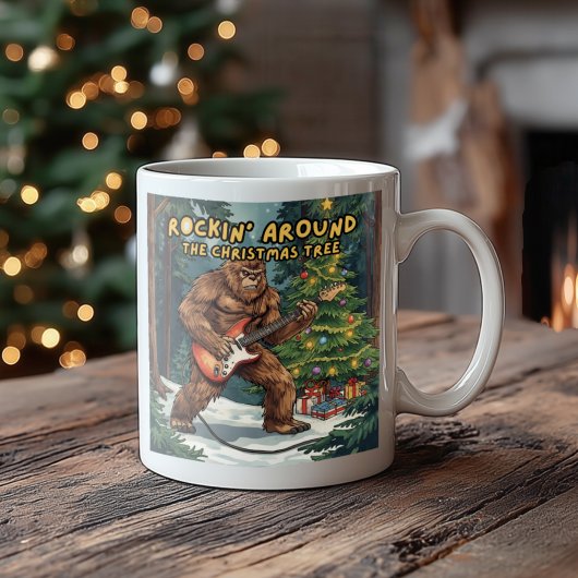 Sasquatch Gitarre Rockt um den Weihnachtsbaum Kaffeetasse
