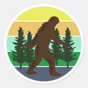 Sasquatch-Gläubiger Vintage-Sonnenuntergang-Bigf Runder Aufkleber