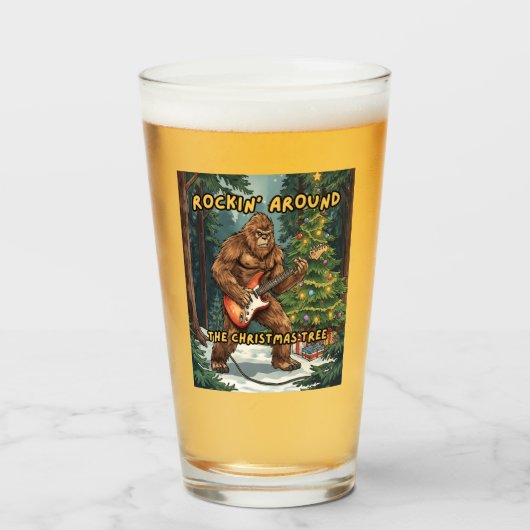 Sasquatch Guitar Rockin' Around Christmas Tree Glas (Vorne (Gefüllt))