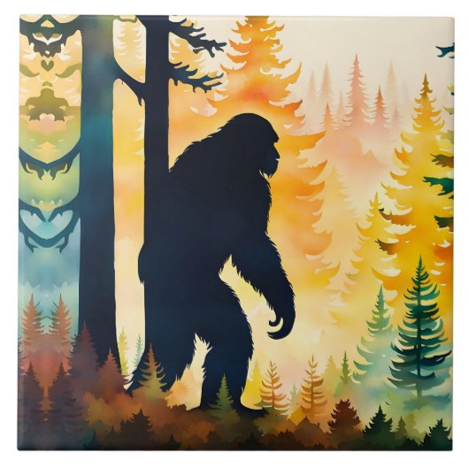 Sasquatch Herbstlandschaft Sonnenuntergang Fliese (Vorderseite)