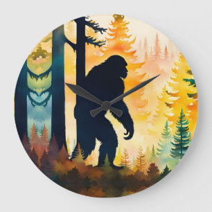 Sasquatch Herbstlandschaft Sonnenuntergang Große Wanduhr