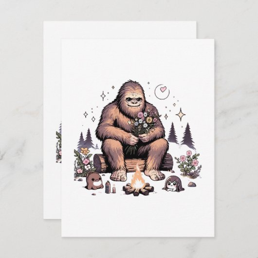 Sasquatch Holding-Blume Feiertagskarte (Vorne/Hinten)
