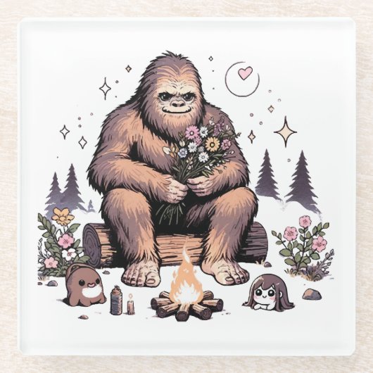 Sasquatch Holding-Blume Glasuntersetzer (Vorderseite)