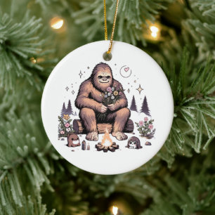 Sasquatch Holding-Blume Keramik Ornament