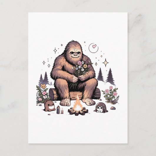 Sasquatch Holding-Blume Postkarte (Vorderseite)