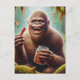 Sasquatch im Mossawald mit gefundenen Glas Jerky Postkarte