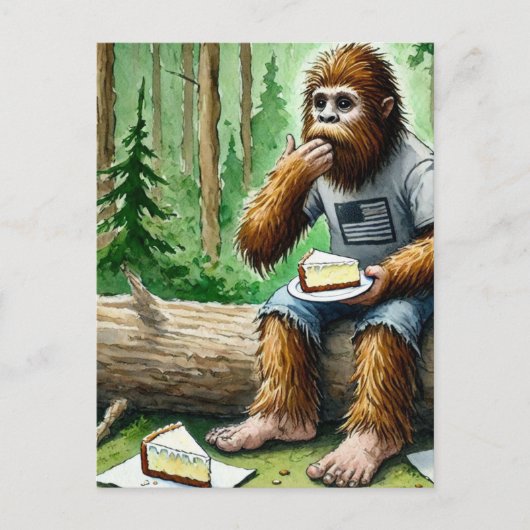 Sasquatch im Mosswald mit Jummy-Käsekuchen Postkarte (Vorderseite)