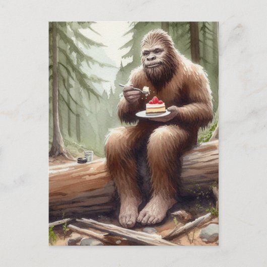 Sasquatch im Mosswald mit Käsekuchen Postkarte (Vorderseite)