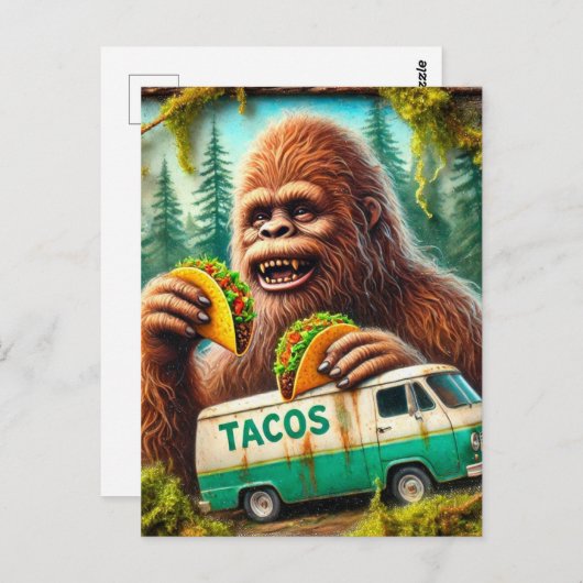 Sasquatch im Mosswald mit Tacos Postkarte (Vorne/Hinten)