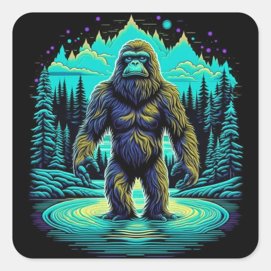 Sasquatch im Wald Ai Art Quadratischer Aufkleber (Vorderseite)