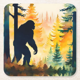 Sasquatch im Wald Papier-Unterlage Rechteckiger Pappuntersetzer
