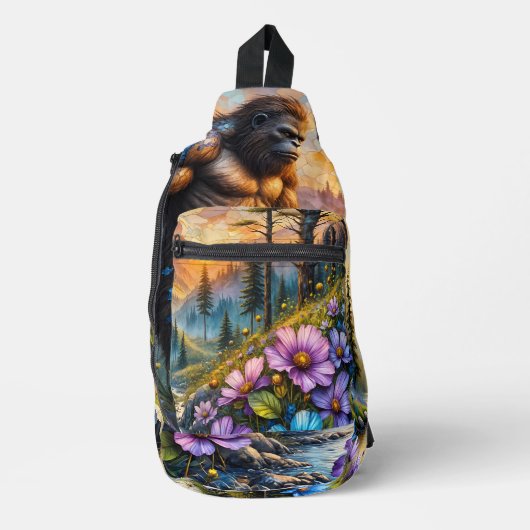 Sasquatch in Floral Mountain valley Crossbody Bag (Vorderseite)