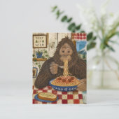 Sasquatch isst Spaghetti Postkarte (Stehend Vorderseite)