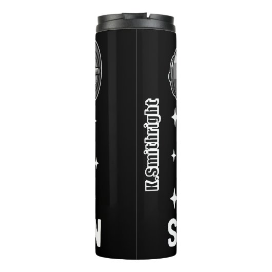 Sasquatch macht einen Barbellplatz Thermosbecher (Rückseite)