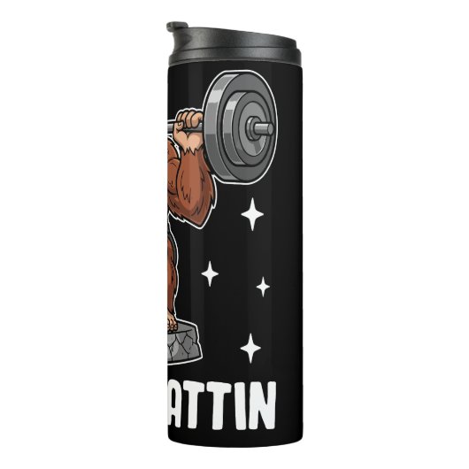 Sasquatch macht einen Barbellplatz Thermosbecher (Nach rechts gedreht)