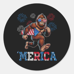 Sasquatch Merica Feuerwerk 4. Juli Patriotic Runder Aufkleber