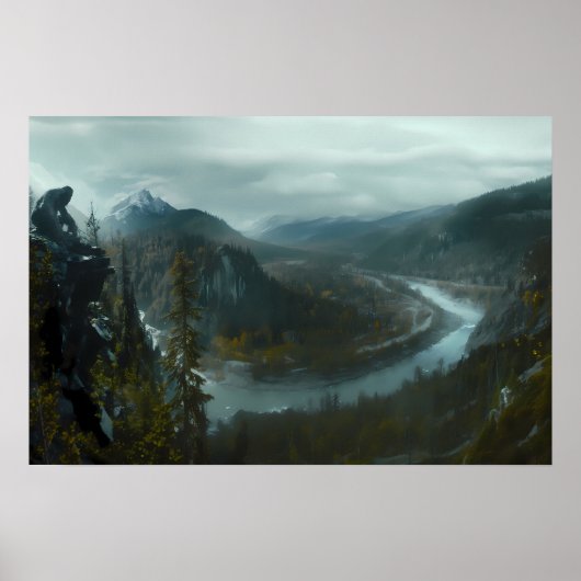 Sasquatch mit Blick auf das landschaftliche Bergta Poster (Vorne)