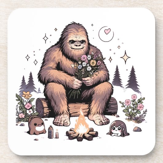 Sasquatch mit Blumen Getränkeuntersetzer (Vorderseite)