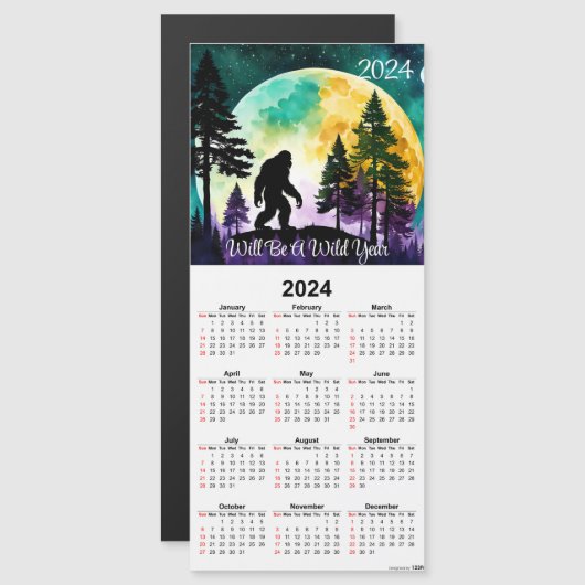 Sasquatch on Mountain Ridge Magnetic Calendar Card Magnetkarte (Vorne/Hinten)