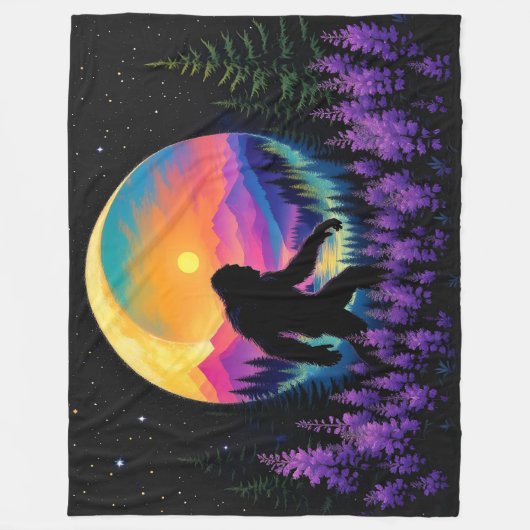 Sasquatch Rainbow Mountain Moon Wall Clock Fleecedecke (Vorderseite)