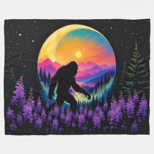 Sasquatch Rainbow Mountain Moon Wall Clock Fleecedecke (Vorderseite (Horizontal))