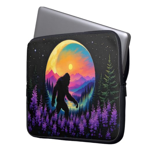 Sasquatch Rainbow Mountain Moon Wall Clock Laptopschutzhülle (Vorderseite Links)