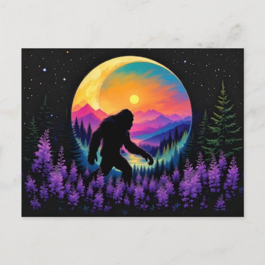 Sasquatch Rainbow Mountain Moon Wall Clock Postkarte (Vorderseite)