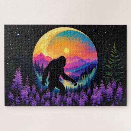 Sasquatch Rainbow Mountain Moon Wall Clock Puzzle (Horizontal)