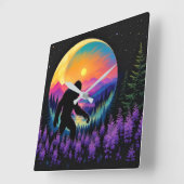 Sasquatch Rainbow Mountain Moon Wall Clock Quadratische Wanduhr (Winkel)