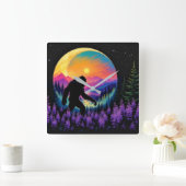 Sasquatch Rainbow Mountain Moon Wall Clock Quadratische Wanduhr (Zuhause)