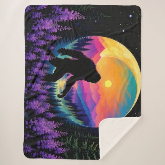 Sasquatch Rainbow Mountain Moon Wall Clock Sherpadecke (Vorderseite)
