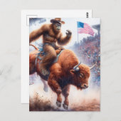Sasquatch reiten auf einem Rodeo-Bull-Fantasy-Kuns Postkarte (Vorne/Hinten)