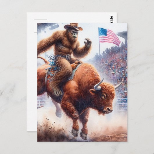 Sasquatch reiten auf einem Rodeo-Bull-Fantasy-Kuns Postkarte (Vorne/Hinten)