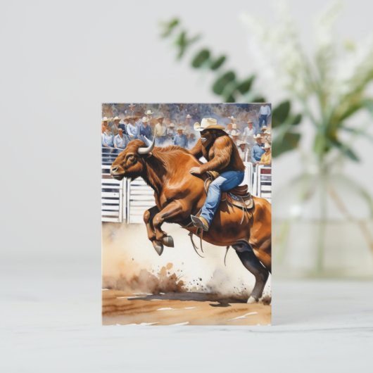 Sasquatch Rides Brown Bull Postkarte (Stehend Vorderseite)