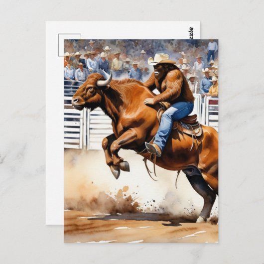 Sasquatch Rides Brown Bull Postkarte (Vorne/Hinten)