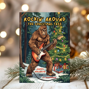 Sasquatch Rockt Um Den Weihnachtsbaum Feiertagskarte