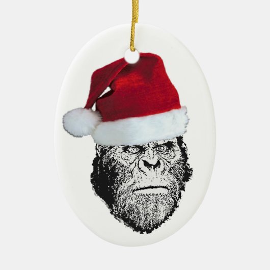 Sasquatch Sankt lustige Weihnachtsbaum-Verzierung Keramikornament (Vorne)