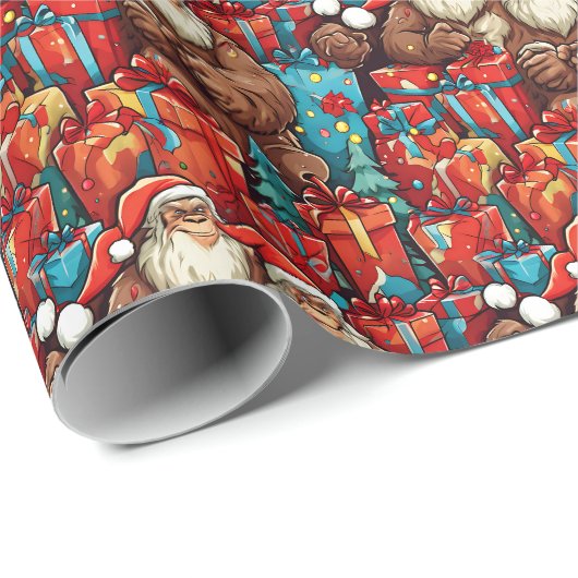 Sasquatch Santa Claus Funny Cartoon Weihnachten Geschenkpapier (Rolleneckpunkt)