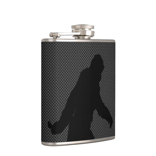 Sasquatch Silhouette auf Kohlenstoff-Faserdekor Flachmann (Rechts)