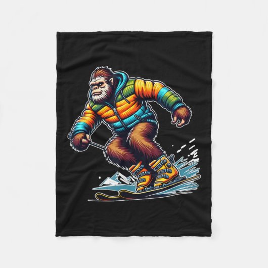 Sasquatch-Ski-Abenteuer Bigfoot Winter Spaß Fleecedecke (Vorderseite)