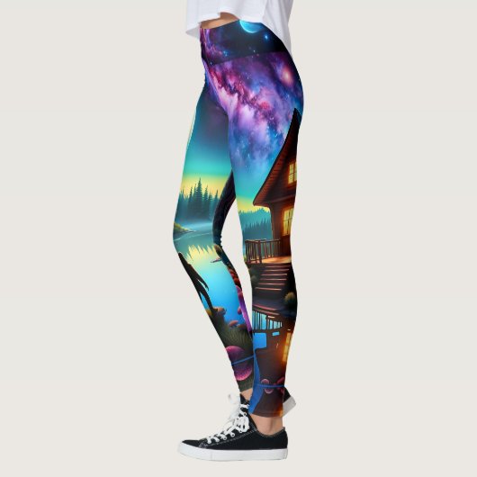 Sasquatch starrt in einer Hütte und nebulaem Himme Leggings (Links)