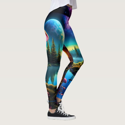 Sasquatch starrt in einer Hütte und nebulaem Himme Leggings (Rechts)