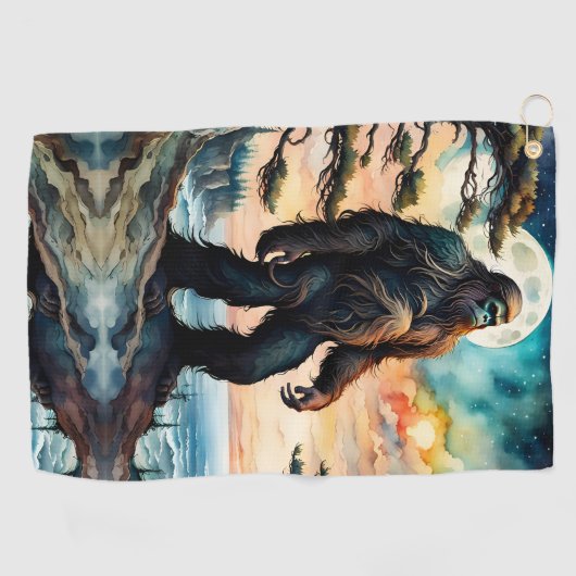 Sasquatch Stehend auf Ridge mit Blick auf den Ozea Golfhandtuch (Horizontal)