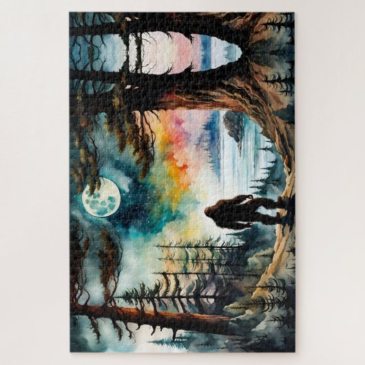 Sasquatch Stehend auf Ridge mit Blick auf den Ozea Puzzle (Vertikal)