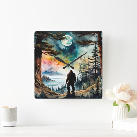 Sasquatch Stehend auf Ridge mit Blick auf den Ozea Quadratische Wanduhr (Zuhause)