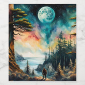Sasquatch Stehend auf Ridge über Ocean Bay Weinetikett (Einzelnes Label)