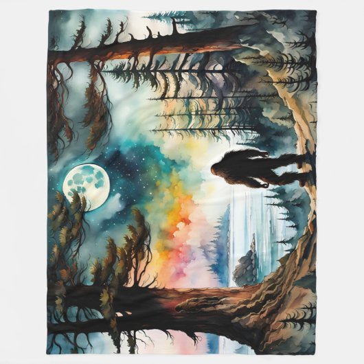 Sasquatch Stehend unter Mondlicht Fleecedecke (Vorderseite)