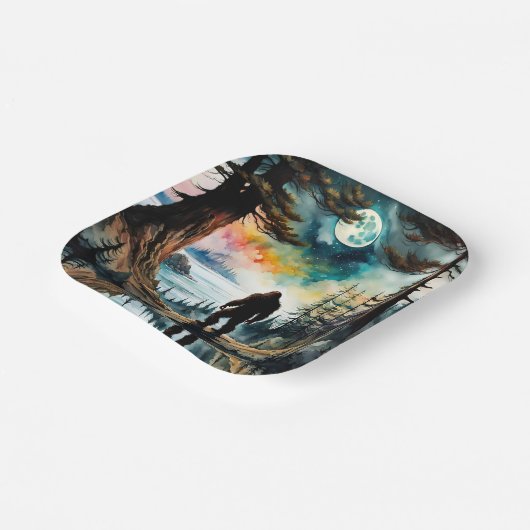 Sasquatch Stehend unter Mondlicht Pappteller (Gewinkelt)